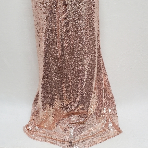 KATE Kasin Rose Gold Sequin Pleated V-neck Sleeveless Stretchy Column Dress 6 - Picture 10 of 13